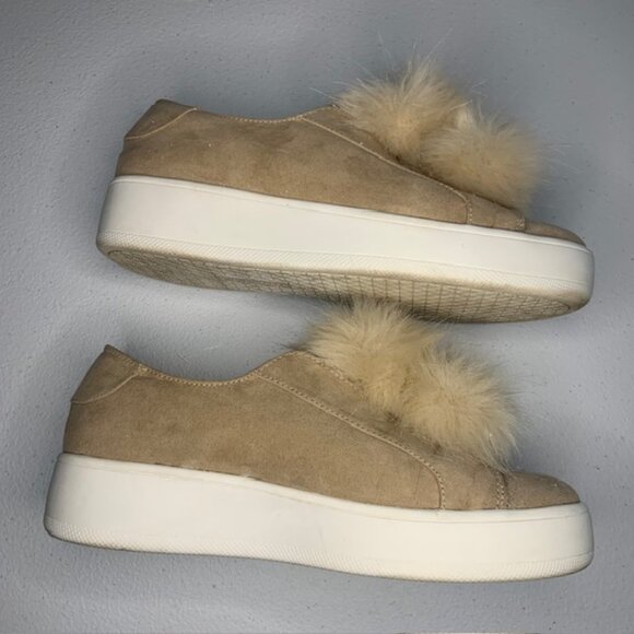 Steve Madden Poof Faux Fur Tan Platform Slip-On Loafers Shoes Suede-Like - Sz 9 - Picture 7 of 8